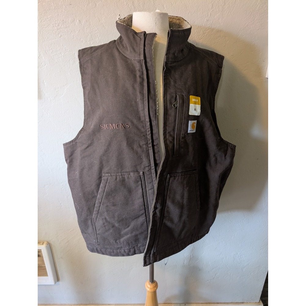 Carhartt Chocolate Brown Duck Mock‎ Neck Sherpa Lined vest NWOT Mens sz XL - Picture 2 of 9